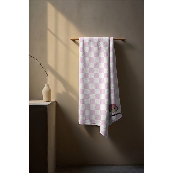 Rózsaszín pamut gyerek fürdőlepedő 75x140 cm Checkerboard – Playmobil-image-1