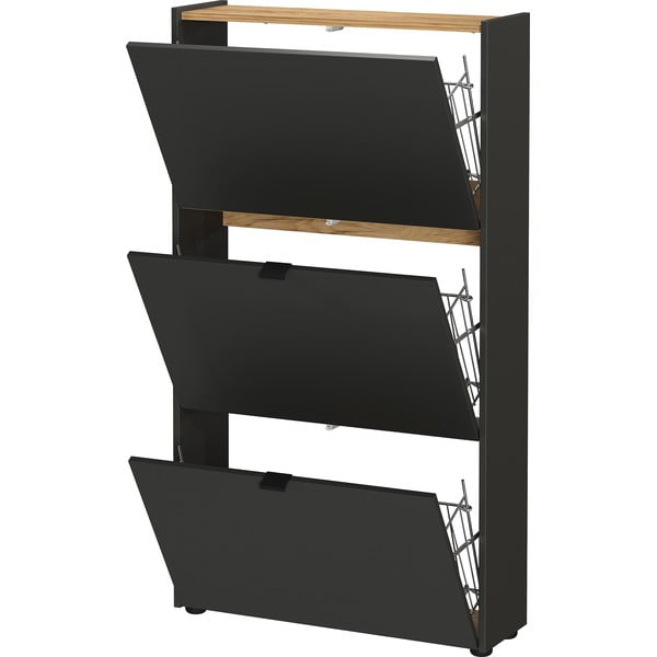 Antracitszürke billenő ajtós cipőtartó 71x127x22 cm Ameca – Germania-image-2