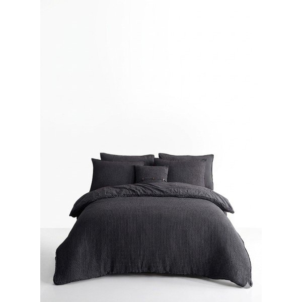 Antracitszürke egyszemélyes renforcé pamut ágyneműhuzat 140x200 cm Waffle Striped – Mila Home Luxury