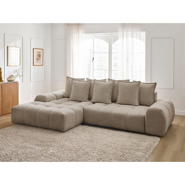 Szürkésbarna zsenília kinyitható-tárolóhelyes sarokkanapé (bal oldali-heverő résszel) Everest – Bobochic Paris-image-1