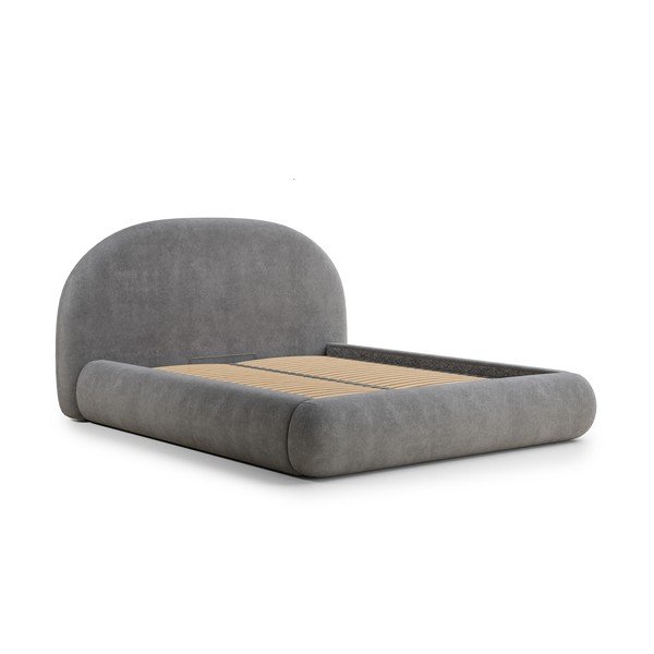 Szürke kárpitozott ágyneműtartós franciaágy ágyráccsal 140x200 cm Maumere – Maison de Rêve