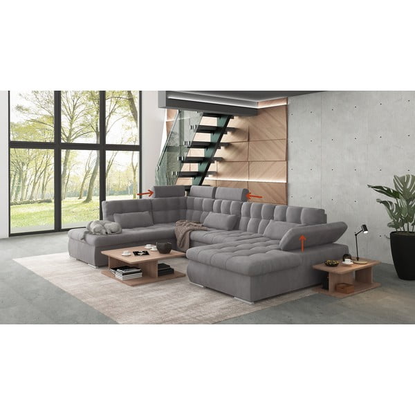 Szürke kinyitható tárolóhelyes sarokkanapé (bal oldali-U alakú) Merkur – Ropez-image-1