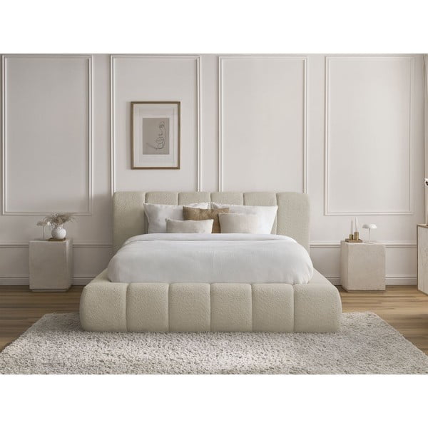 Bézs kárpitozott ágyneműtartós franciaágy ágyráccsal 140x190 cm Denali – Bobochic Paris-image-1