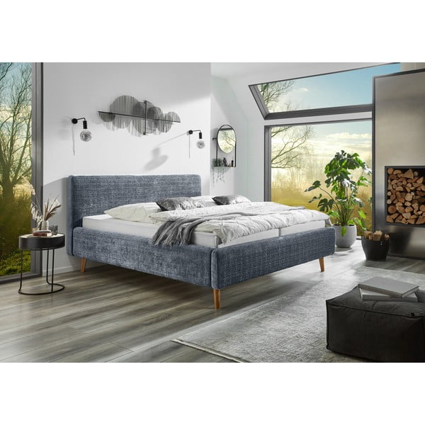 Kék kárpitozott franciaágy ágyráccsal 180x200 cm Primavera – Meise Möbel-image-1