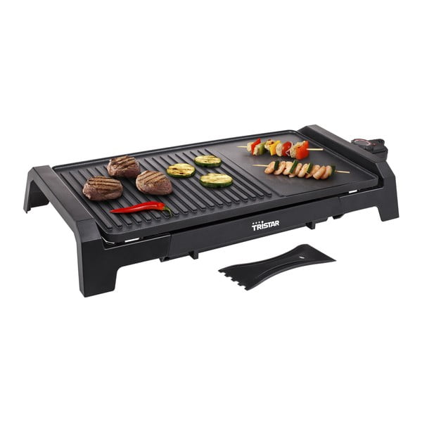 Fekete elektromos asztali grillsütő hőszabályozóval, 2200W - Tristar