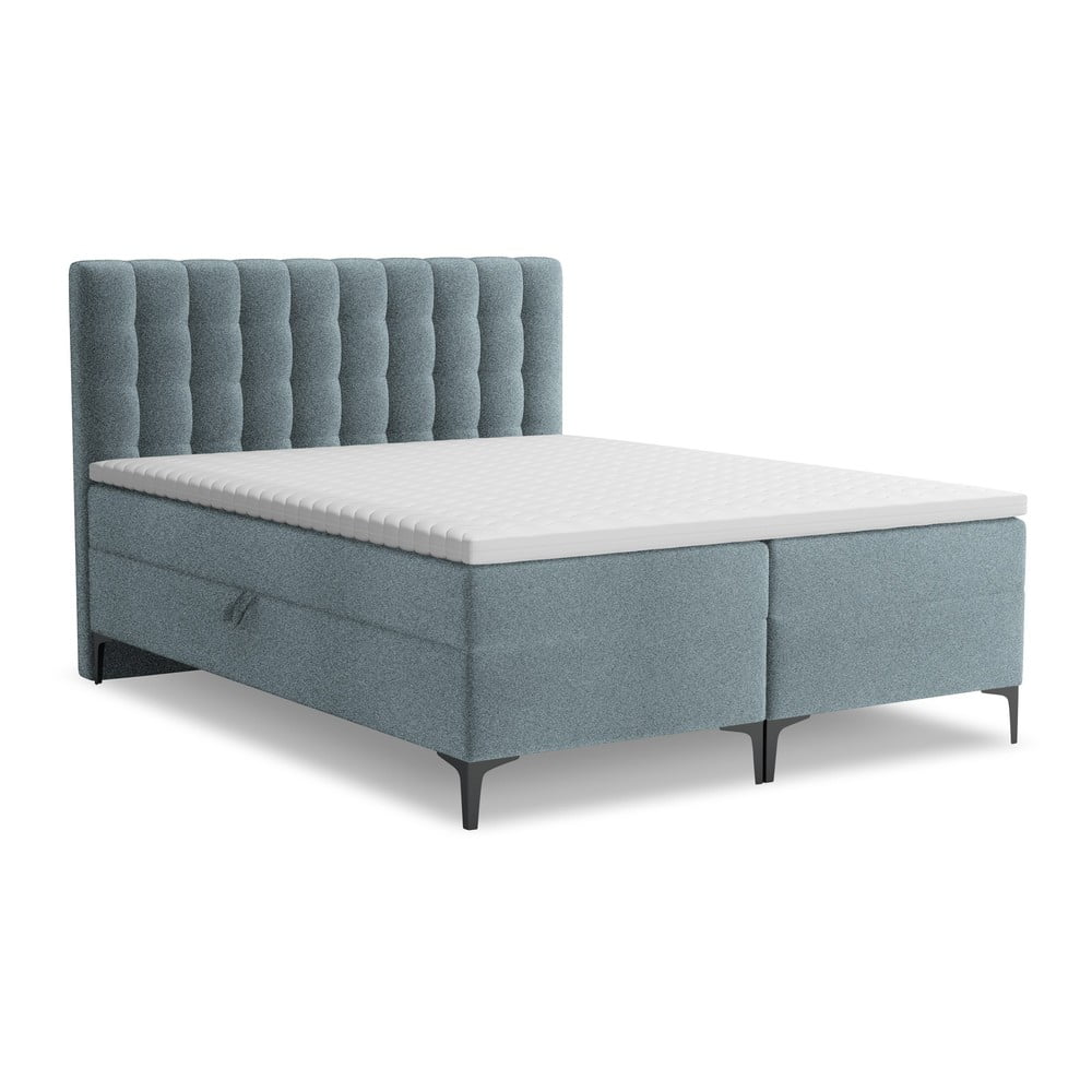 Világoskék ágyneműtartós boxspring ágy 160x200 cm Puhala Makamii