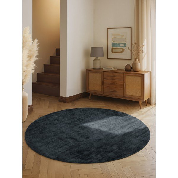 Fekete kézi szövésű viszkóz kerek szőnyeg ø 150 cm Noemi – Vikosa-image-1