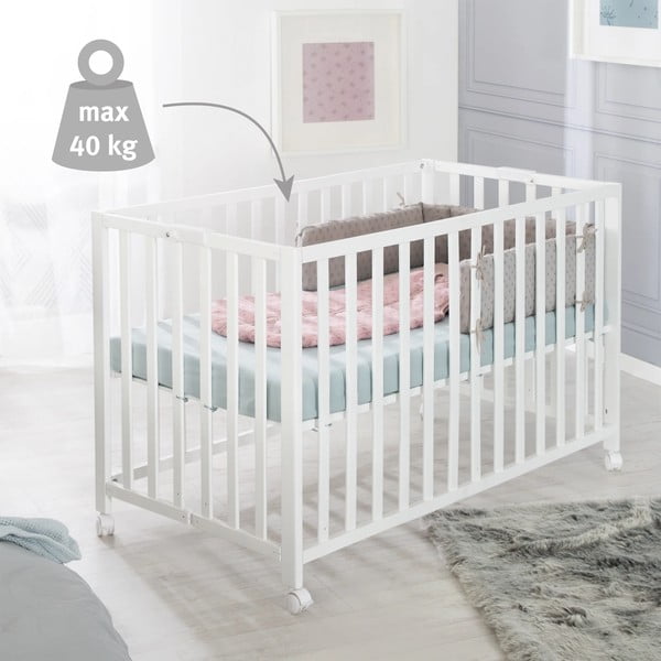 Fehér összecsukható gurulós babaágy 60x120 cm Fold up – Roba-image-1