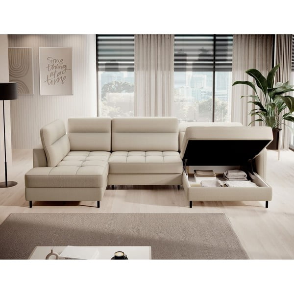 Bézs bársony kinyitható-tárolóhelyes sarokkanapé (bal oldali-U alakú) Berrto – ELTAP-image-3