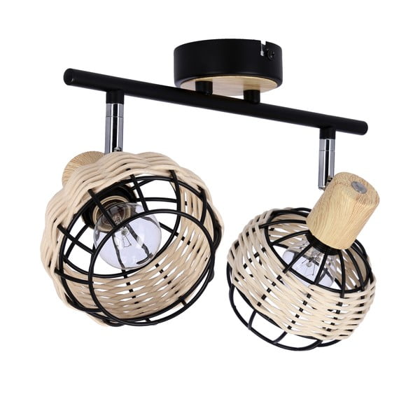 Fekete-krémszínű mennyezeti lámpa fém-rattan búrával ø 12 cm Tajga – Candellux Lighting-image-2