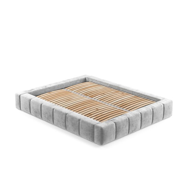 Világosszürke kárpitozott ágyneműtartós franciaágy ágyráccsal 160x200 cm Aruba L – Maison de Rêve-image-3