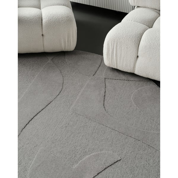 Szürke gyapjú kerek szőnyeg ø 133 cm Morphic Botanica – Agnella-image-3