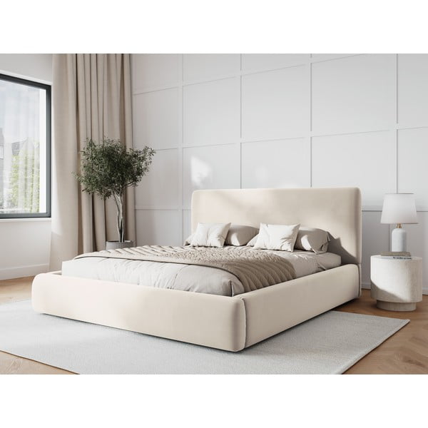 Bézs kárpitozott ágyneműtartós franciaágy ágyráccsal 160x200 cm Colonel – Cosmopolitan Design-image-1