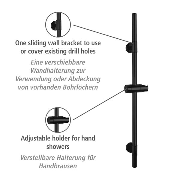 Fekete fali rozsdamentes acél zuhanytartó 66 cm Basic – Wenko-image-3