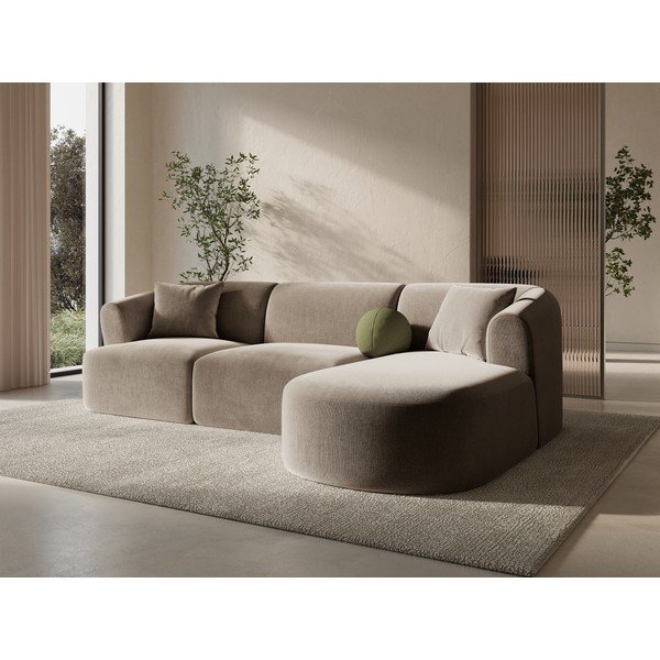 Világosbarna bársony sarokkanapé (jobb oldali-heverő résszel) Campi – Cosmopolitan Design-image-1