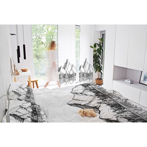 Fekete-fehér pamut-szatén függöny 110x250 cm Cabin in the Mountain – Butter Kings-image-1