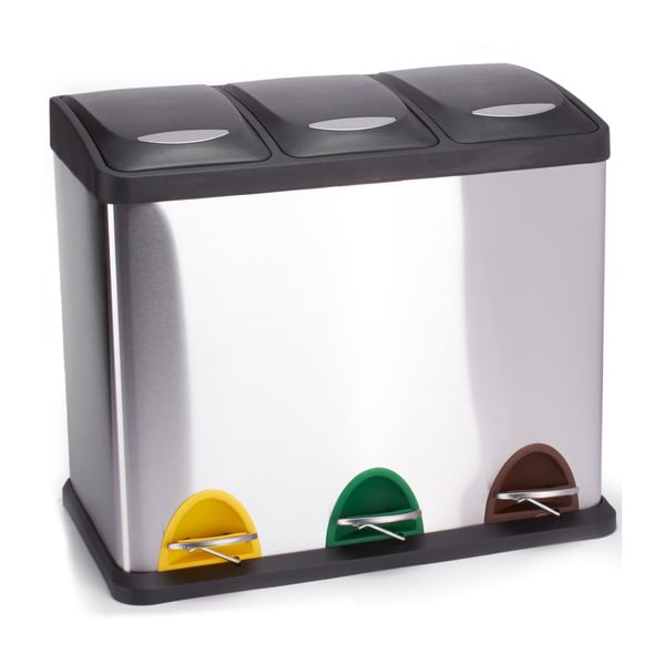 Matt ezüstszínű acél szelektív pedálos szemetes 3x8 l   Tri Selectif – MSV