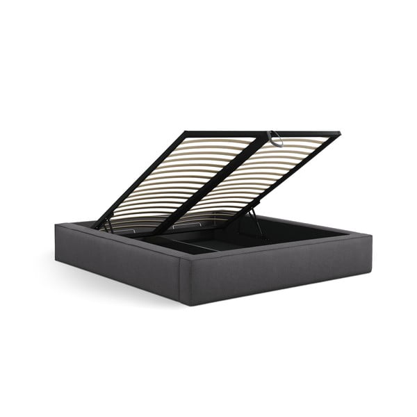 Sötétszürke kárpitozott ágyneműtartós franciaágy ágyráccsal 200x200 cm Simon – Micadoni -image-3