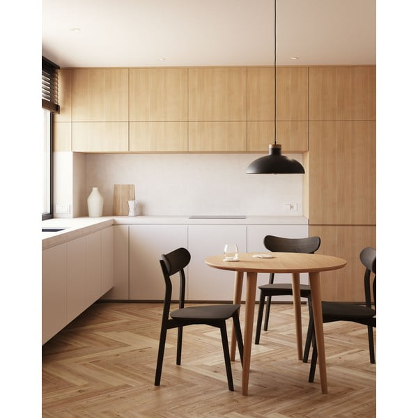 Natúr színű kerek bővíthető étkezőasztal tölgyfa dekorral ø 90 cm Oqui – Kave Home-image-1