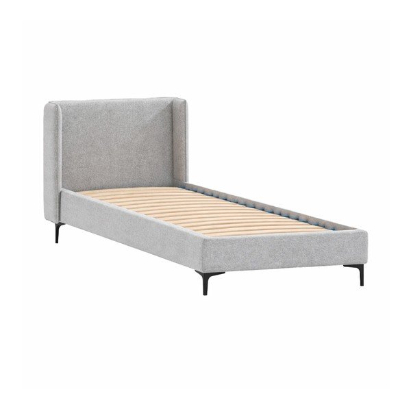 Szürke kárpitozott egyszemélyes ágy ágyráccsal 90x200 cm Basti – Ropez