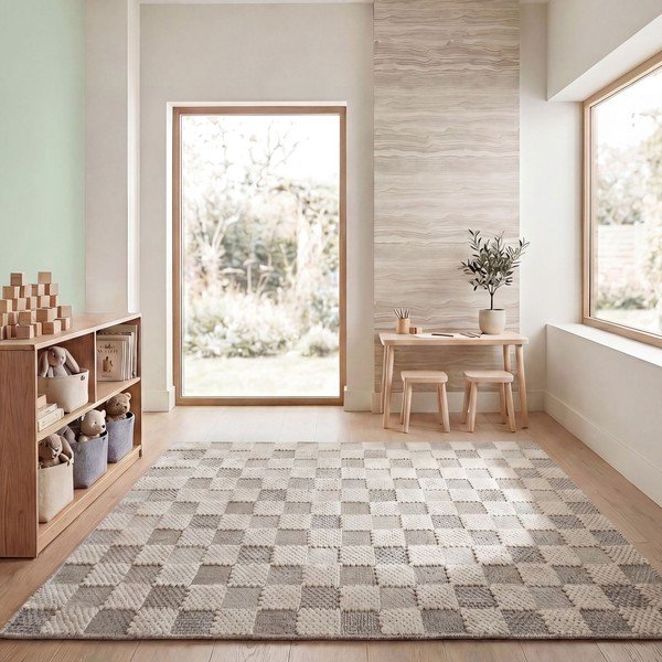 Zöld mosható pamutkeverék szőnyeg 116x170 cm Muted Checkerboard – Flair Rugs-image-3