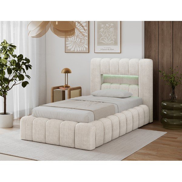 Bézs kárpitozott ágyneműtartós egyszemélyes ágy ágyráccsal 90x200 cm Lamica – ELTAP-image-3