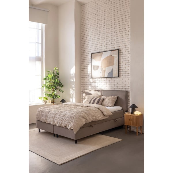 Szürkésbarna ágyneműtartós boxspring ágy 160x200 cm Elva Bold – Bonami Selection-image-1