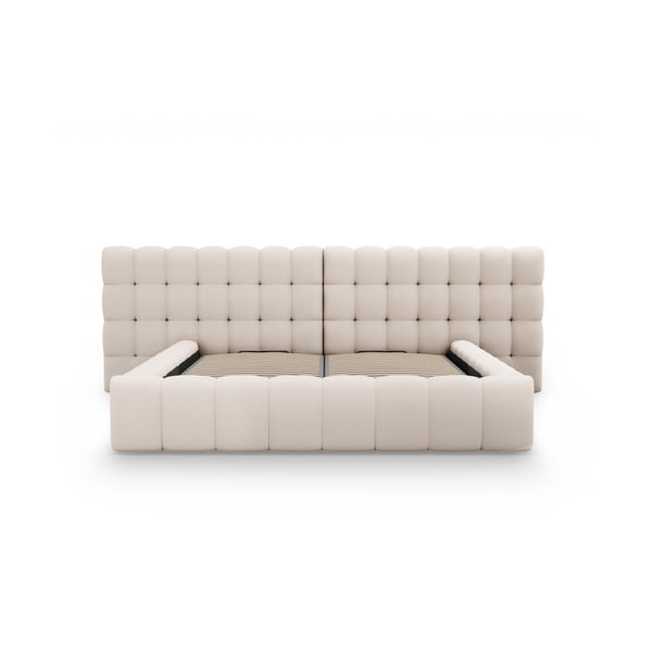 Bézs kárpitozott ágyneműtartós franciaágy ágyráccsal 160x200 cm Mamaia – Micadoni Home-image-4