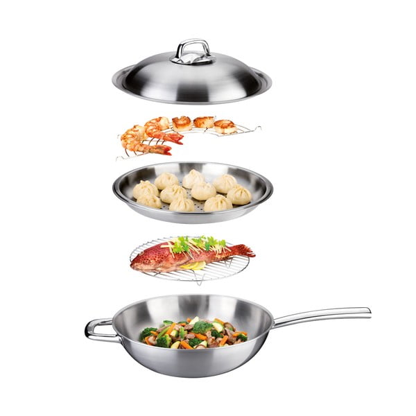 Rozsdamentes acél wok serpenyő fedővel ø 32 cm President – Tescoma-image-1