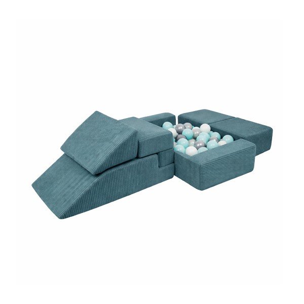 Türkiz kordbársony habszivacs játszótér 6 db-os magasság 40 cm 100x35 cm Montessori – Meowbaby