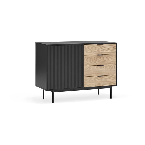Fekete-natúr színű alacsony komód tölgyfa dekorral 108x80 cm Sierra – Teulat-image-3