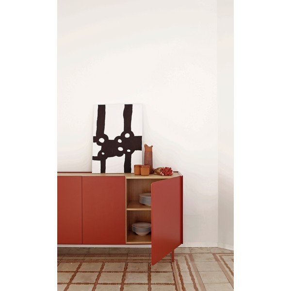 Piros alacsony komód tölgyfa dekorral 165x78 cm Arista – Teulat-image-4