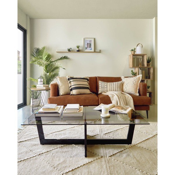 Fekete dohányzóasztal üveg asztallappal 70x120 cm Plam – Kave Home-image-1