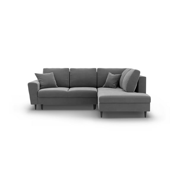 Világosszürke bársony kinyitható tárolóhelyes sarokkanapé (jobb oldali-L alakú) Kyoto – Cosmopolitan Design