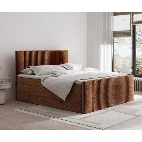 Narancssárga ágyneműtartós boxspring ágy 160x200 cm Bergamo – Maison de Rêve-image-1