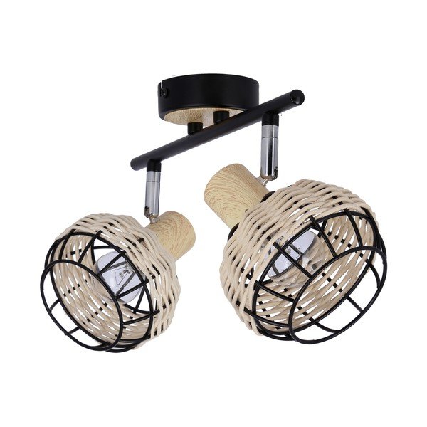 Fekete-krémszínű mennyezeti lámpa fém-rattan búrával ø 12 cm Tajga – Candellux Lighting-image-1