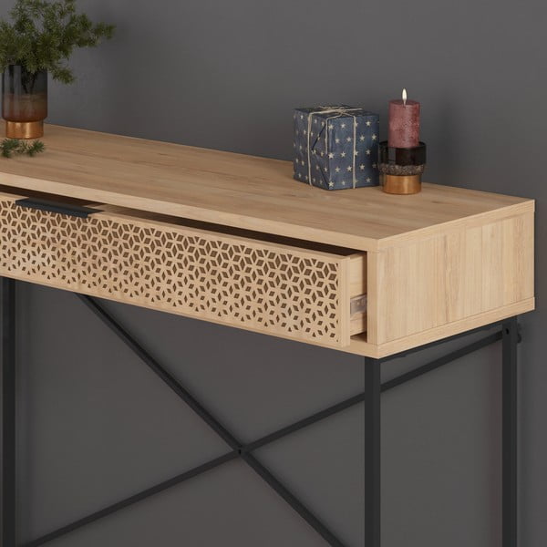 Natúr színű konzolasztal tölgyfa dekorral 35.5x110 cm Ecrin – Marckeric-image-1