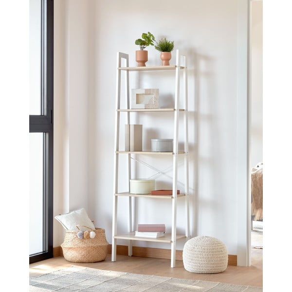 Fehér-natúr színű polcos állvány tölgyfa dekorral 56x172x32 cm Aarhus – Kave Home-image-1