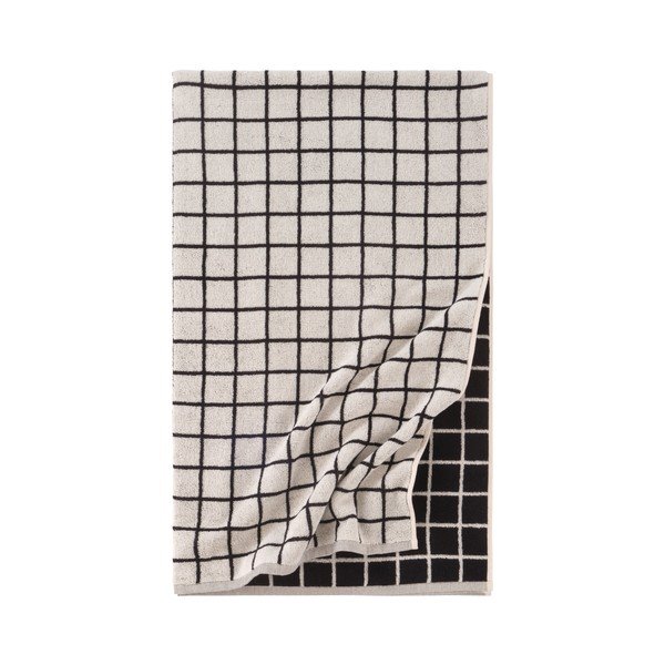 Fekete-bézs pamut fürdőlepedő 90x150 cm Grid – Jotex