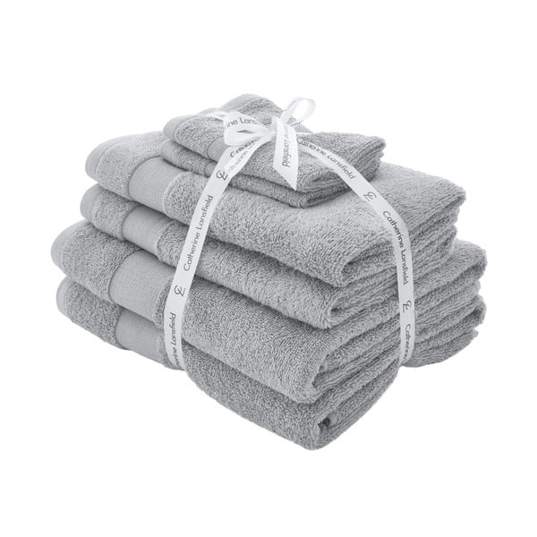 Világosszürke frottír pamut törölköző és fürdőlepedő készlet 6 db-os Anti-Bacterial – Catherine Lansfield