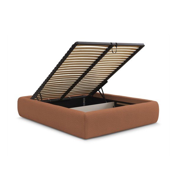 Narancssárga kárpitozott ágyneműtartós franciaágy ágyráccsal, ágytámla nélkül 160x200 cm Inera – Bobochic Paris-image-3