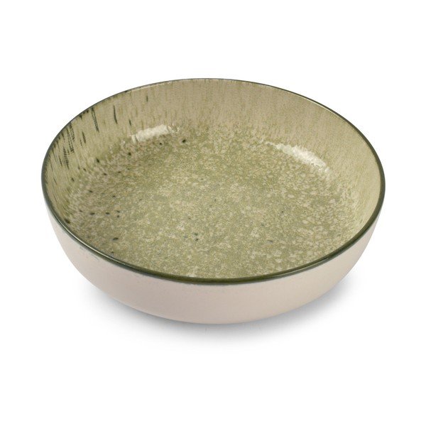 Zöld-krémszínű mély kőedény tányér ø 18,5 cm Gravel – ONA