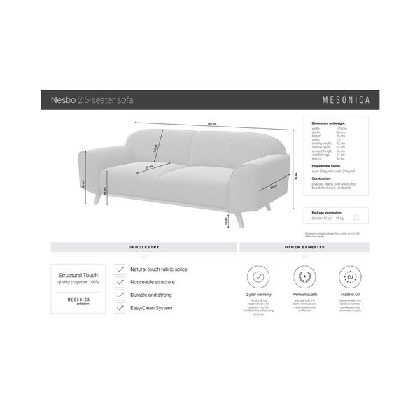 Sötétkék kanapé 193 cm Nesbo – MESONICA-image-3