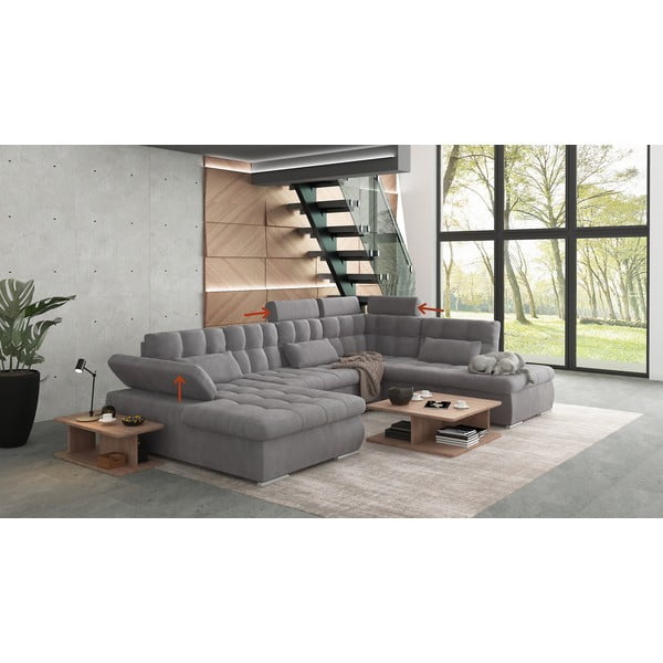 Szürke kinyitható tárolóhelyes sarokkanapé (jobb oldali-U alakú) Merkur – Ropez-image-1
