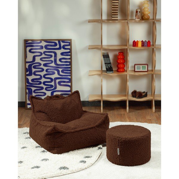 Sötétbarna buklé gyerek babzsákfotel Warm Hazel – Wigiwama-image-1