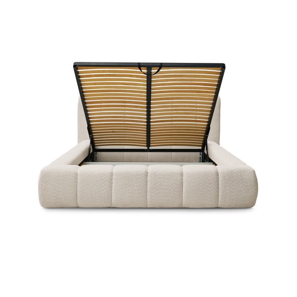 Bézs kárpitozott ágyneműtartós franciaágy ágyráccsal 140x190 cm Denali – Bobochic Paris-image-4