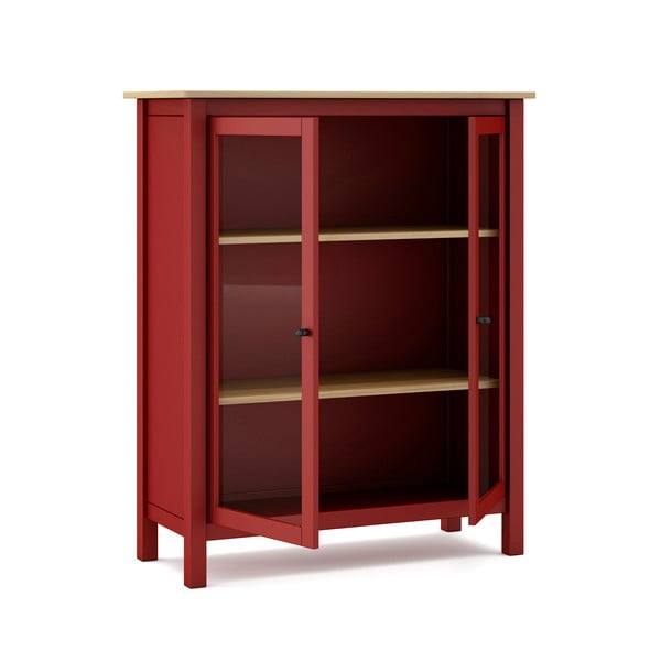 Piros-natúr színű borovi fenyő tálalószekrény 90x110 cm Misti – Marckeric-image-3