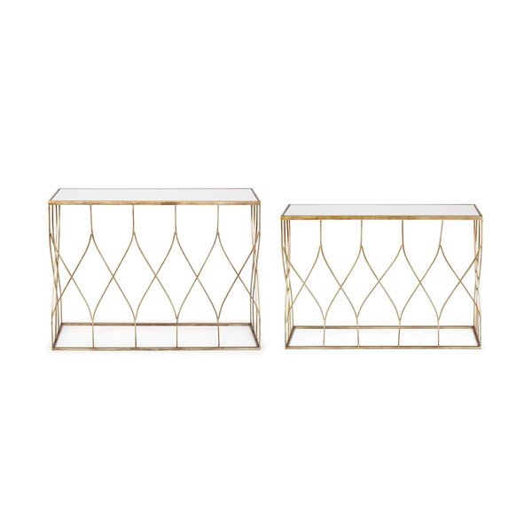 Aranyszínű konzolasztal szett 2 db-os üveg asztallappal 33x104 cm Elenor – Bizzotto-image-4