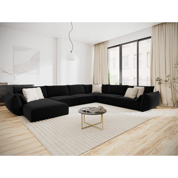 Fekete bársony sarokkanapé (jobb oldali-U alakú) Vanda – Mazzini Sofas-image-1