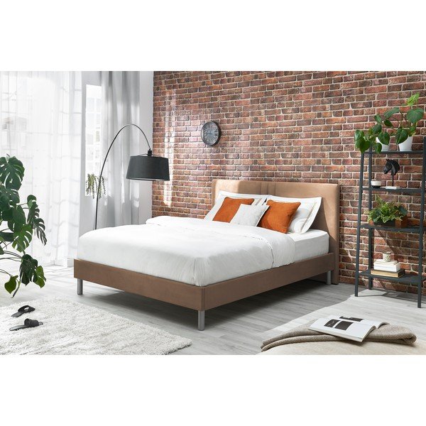 Világosbarna kárpitozott franciaágy ágyráccsal 180x200 cm Kerry – Bobochic Paris-image-1